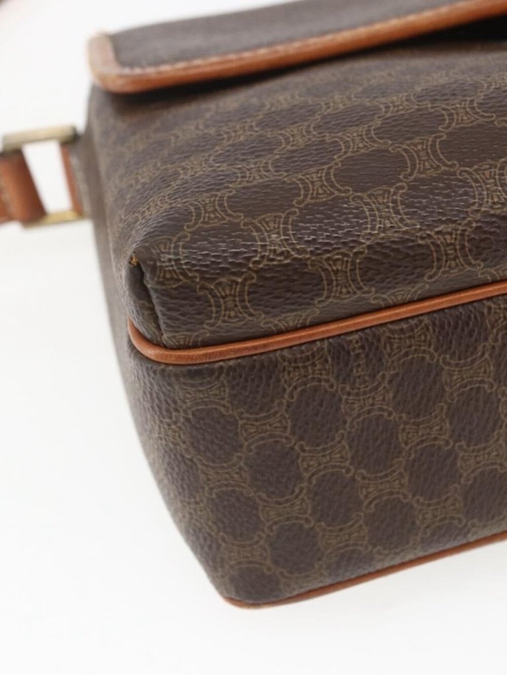 Authentic CELINE Macadam Canvas Shoulder Bag PVC Leather Brown Gold - Picture 4 of 16
